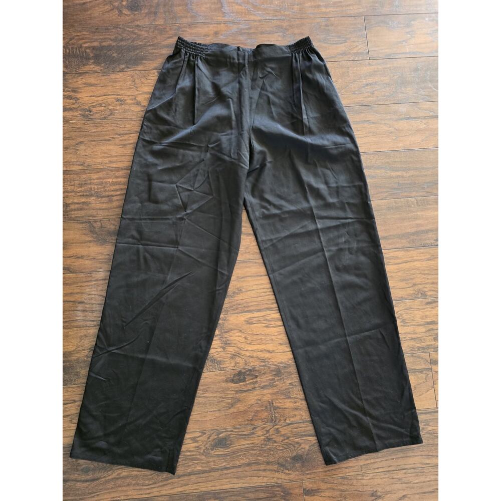 Dusan Pants Women’s Large Black 100% Wool Made In Italy Pull On Wide Leg